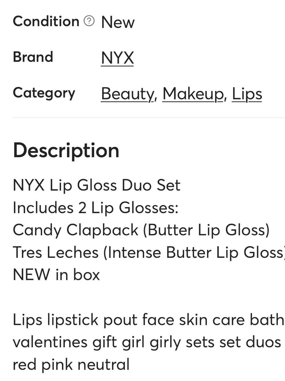 NYX 2 Me, Luv Me Butter Lip Gloss Duo Candy Clapback & Tres Leches NEW in Box